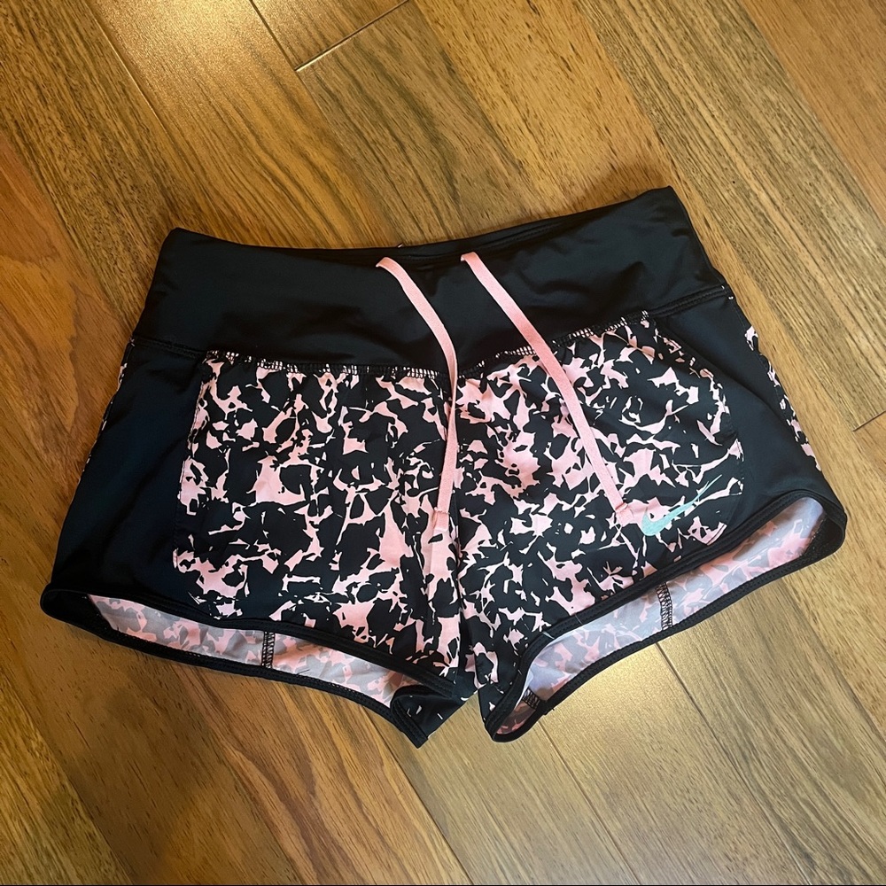 Nike Women’s Running Shorts in Black with Pink Marbled Print - XS
